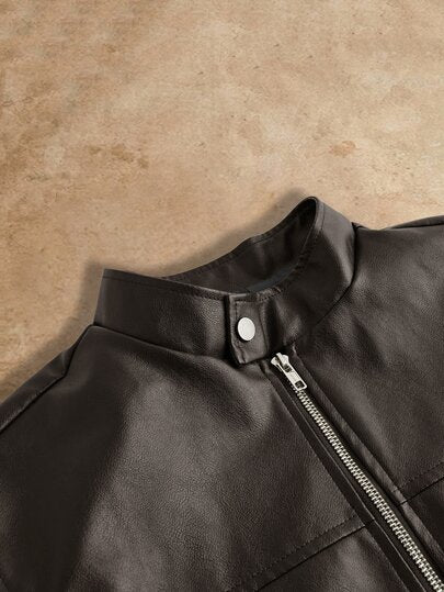 HIMLAND Veste zippée en cuir PU minimaliste de couleur unie pour hommes, à manches longues, pour tous les jours, pour les vacances, les cadeaux de la fête des pères, le printemps, l'extérieur