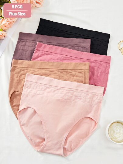 5 pièces Culottes sans couture taille haute contrôle du ventre et levage des fesses grande taille