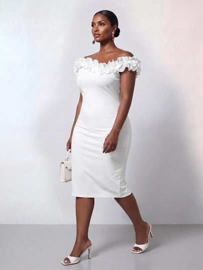 Zivah Robe moulante blanche élégante pour soirée avec encolure en V, volants, dos nu, adaptée pour le printemps/été - Soirée