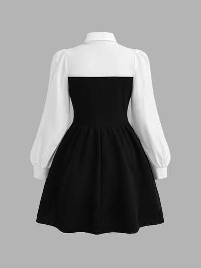Firerie Kids Firerie Kids Robe élégante pour préadolescentes, manches longues blanches, noir & blanc, 2--1, automne/rentrée scolaire, automne