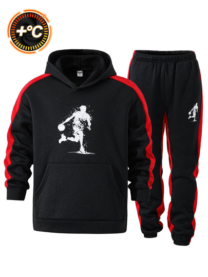 Ensemble sweat-shirt à capuche noir avec graphique de basketball et jogging décontracté pour garçons préadolescents, Top basique, convient pour l'automne/l'hiver, l'école, les réunions de famille, les vacances, les fêtes, tenue d'automne, tenue d'hiver