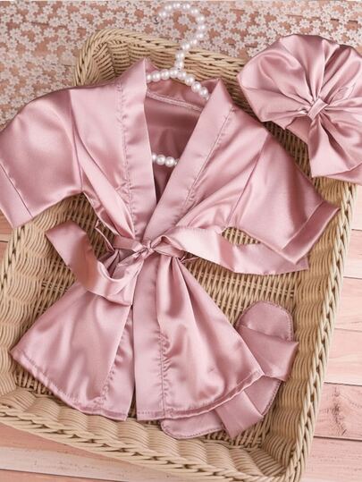 Ensemble 3 pièces rose pâle mignon pour bébé fille nouveau-né en été, assorti pour la famille avec nœud papillon, chaussons et chapeau, accessoire de photographie, confortable et décontracté