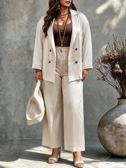 Vionelle Ensemble 2 pièces Blazer & Pantalon Élégant Décontracté Français pour Femmes Grandes Tailles