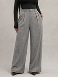 Radiana Pantalon large ample à pied-de-poule marron pour femmes grande taille, pantalon de ville, pantalon large marron, pantalon large taille haute, pantalon de costume marron, pantalon taille haute marron, pantalon long, pantalon décontracté ample, styl