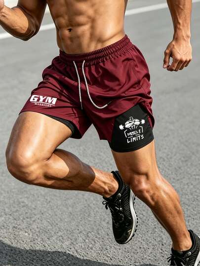 Gym Rark Shorts de sport pour hommes à taille réglable par cordon et double couche avec imprimé