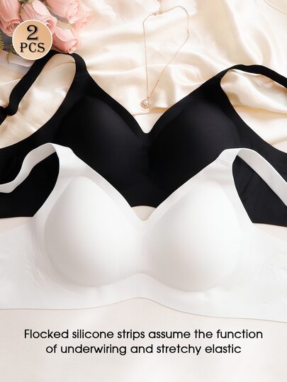 NudeFit 2 pièces Soutien-gorge sans couture à rayures en gelée pour femmes grandes tailles, doux et sans fil. Soulève et met en valeur la poitrine, avec coussinets amovibles
