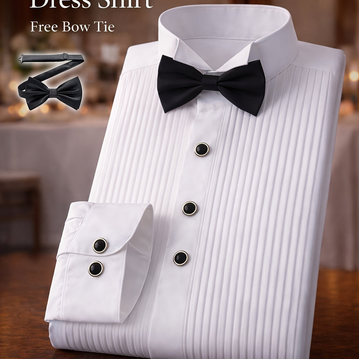 [Mariages & Événements] Nouvelle Chemise Classique Homme 2026 à Boutons Diamantés, Design Simple Passe, Manches Longues avec Nœud Papillon - Idéale pour Mariages, Événements, Soirées et Affaires