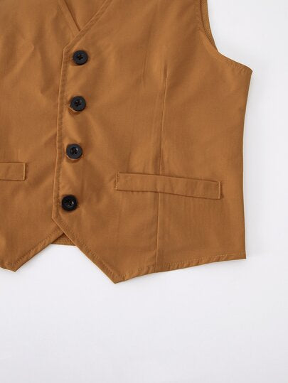 Ensemble de costume pour garçon préadolescent, gilet formel, pantalon style années 80, tenue de gentleman pour automne, baptême, fête, mariage, vêtements pour enfants, blanc chocolat marron