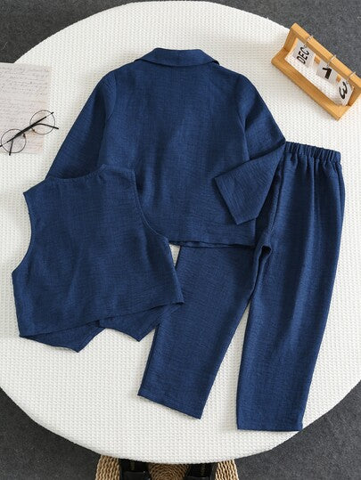 Ensemble de costume 2 pièces pour jeunes garçons, silhouette simple, bleu royal foncé à carreaux premium, avec cravate bleu royal foncé assortie, style minimaliste et élégant, convient pour la saison des mariages, mode preppy décontractée, confortable et