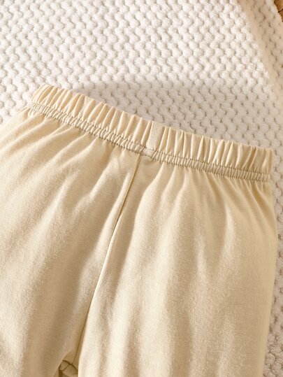 3 pièces Ensemble nouveau-né imprimé visage de chat, barboteuse à manches longues, pantalon et bonnet, beige, coton, automne, neutre