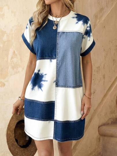 EMERY ROSE Robe décontractée de vacances pour femmes en patchwork blocs de couleurs