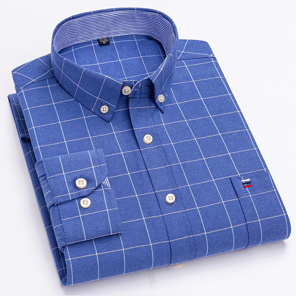 Chemise oxford ajustée pour homme, manches longues, boutonnée, motif à carreaux, poche poitrine, décontractée et formelle, collection printemps/automne, tissu durable