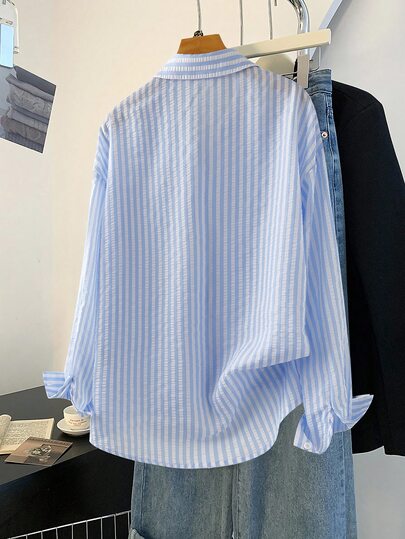Franclia Chemise décontractée à manches longues avec boutons et imprimé rayé pour femmes, convenant à toutes les saisons