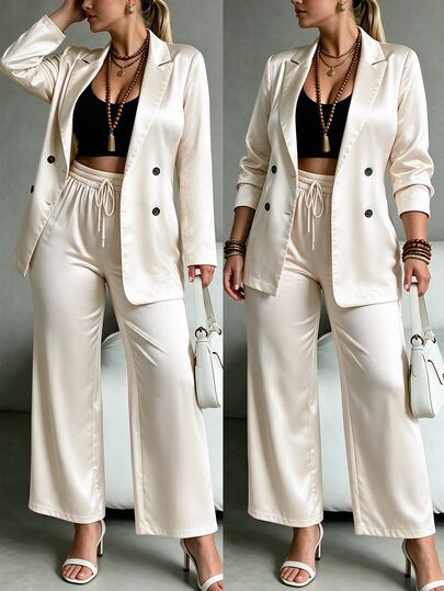 Vionelle Ensemble 2 pièces Blazer & Pantalon Élégant Décontracté Français pour Femmes Grandes Tailles