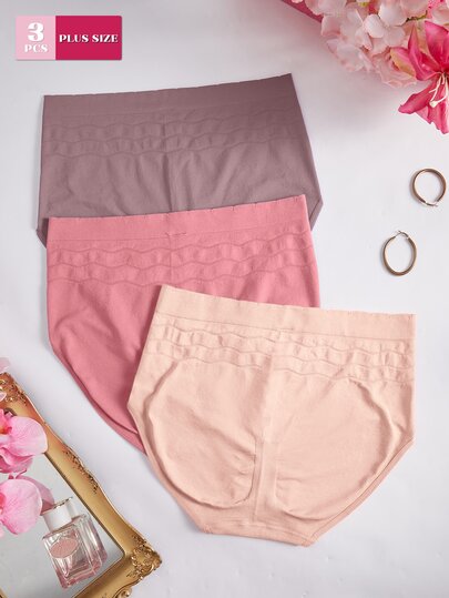 3 pièces Culottes triangle sans couture grande taille pour femmes, couleur unie, décontractées pour un usage quotidien