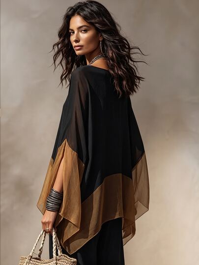 T-shirt amincissant style de rue à blocs de couleurs avec ourlet asymétrique pour femmes
