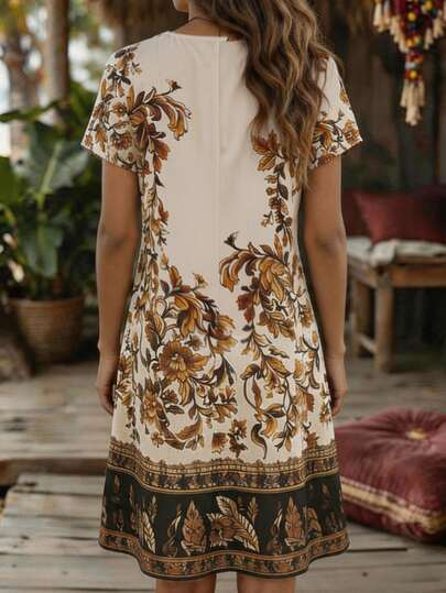 EMERY ROSE Robe imprimée bohème vintage pour femmes, décontractée pour les vacances