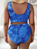 Slaydiva 2 pièces Ensemble de bikini fendu imprimé tie-dye pour femmes grandes tailles, maillots de bain de plage mode décontractée
