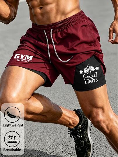 Gym Rark Shorts de sport pour hommes à taille réglable par cordon et double couche avec imprimé