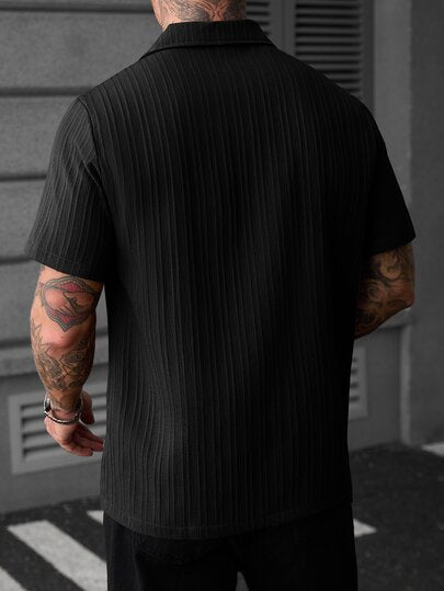 Manfinity CasualCool Chemise à manches courtes à simple boutonnage de couleur unie pour hommes, style de rue, décontracté, été