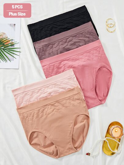 5 pièces Culottes sans couture taille haute contrôle du ventre et levage des fesses grande taille